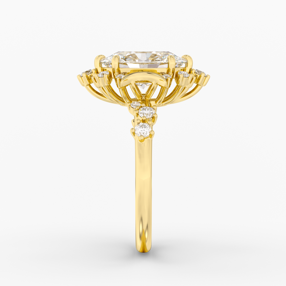 Caelum Oval engagement ring setting in 18K yellow gold, side view.