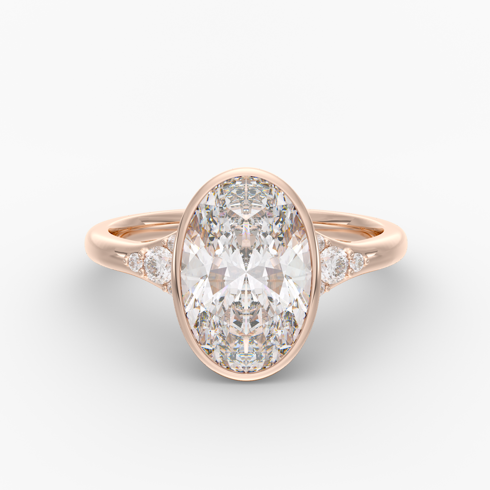 Evenfall Oval engagement ring setting in 18K rose gold, front view.