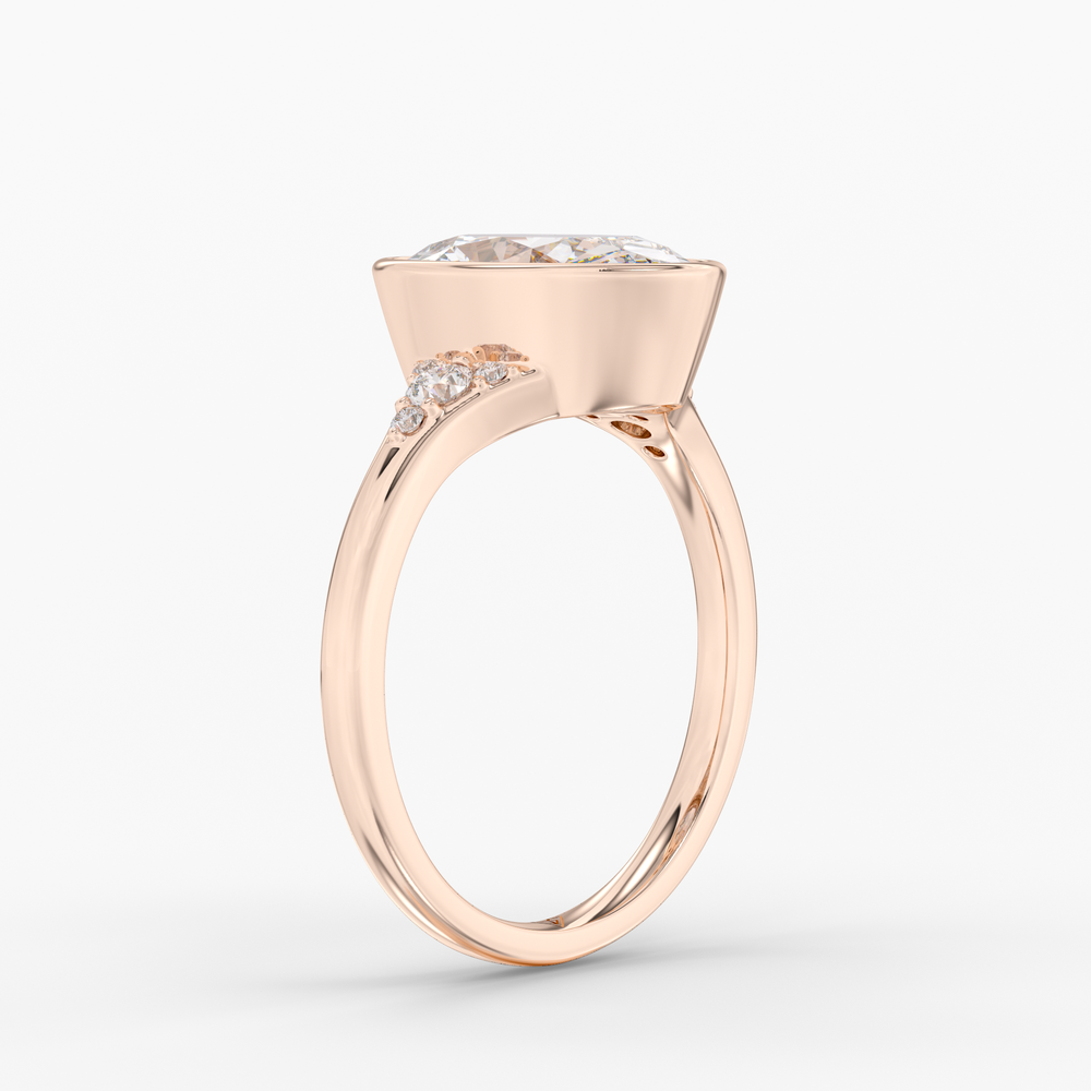 Evenfall Oval engagement ring setting in 18K rose gold, three-quarter view.