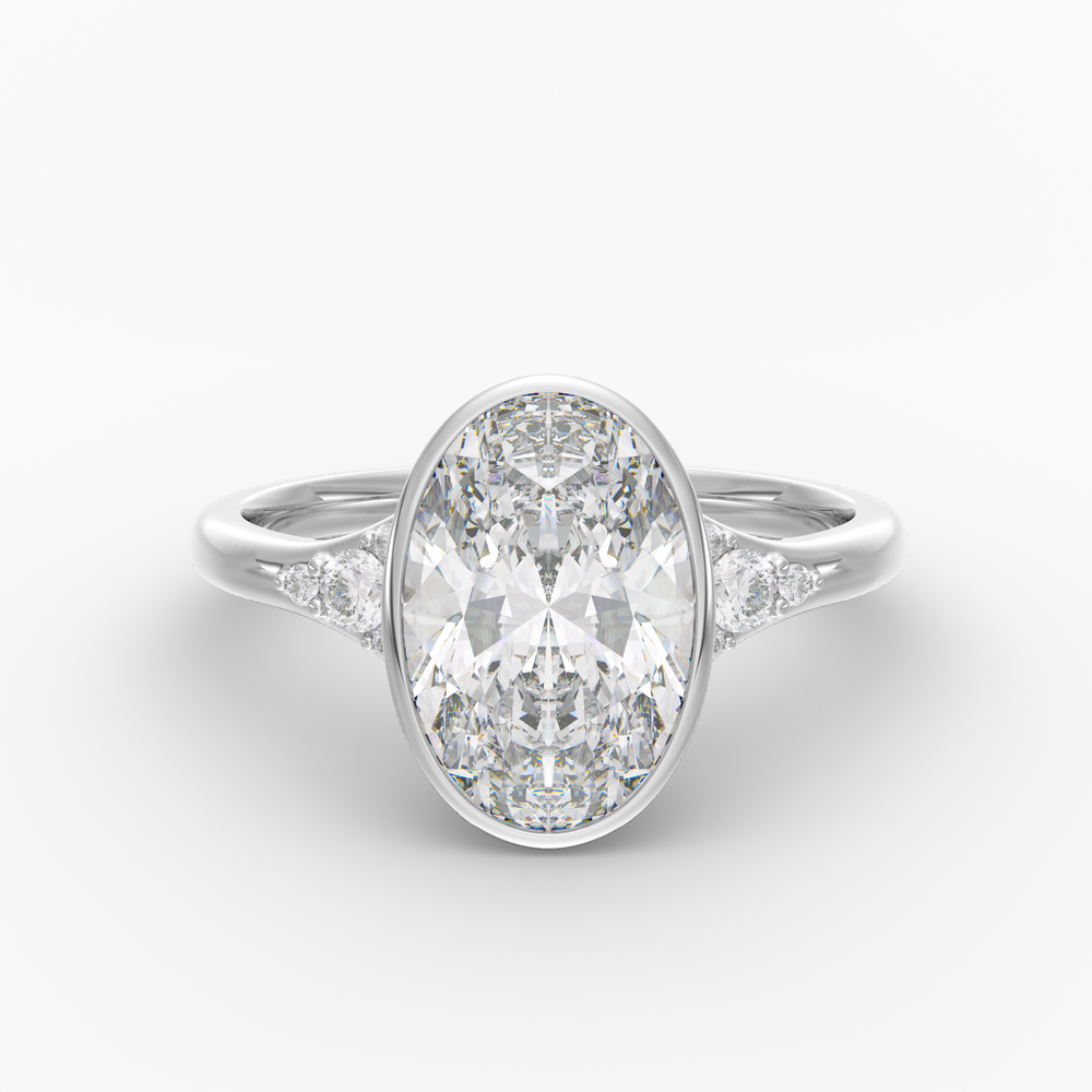 Evenfall Oval engagement ring setting in 18K white gold, front view.