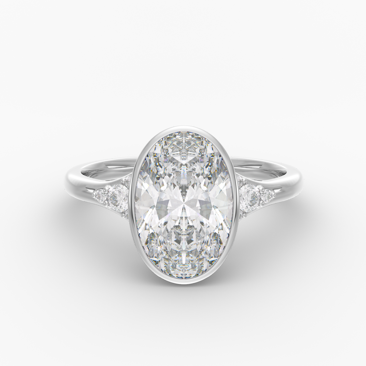 Evenfall Oval engagement ring setting in 18K white gold, front view.
