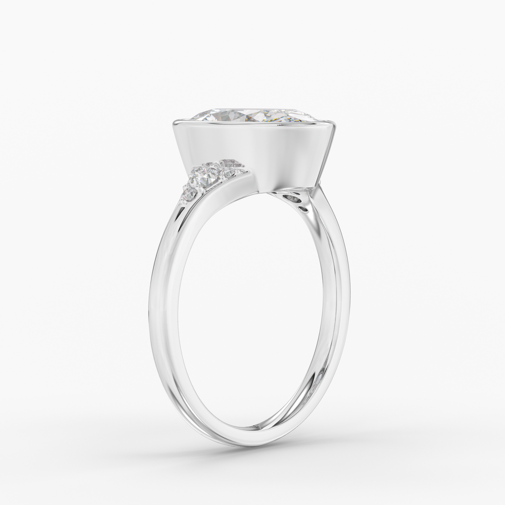 Evenfall Oval engagement ring setting in 18K white gold, three-quarter view.