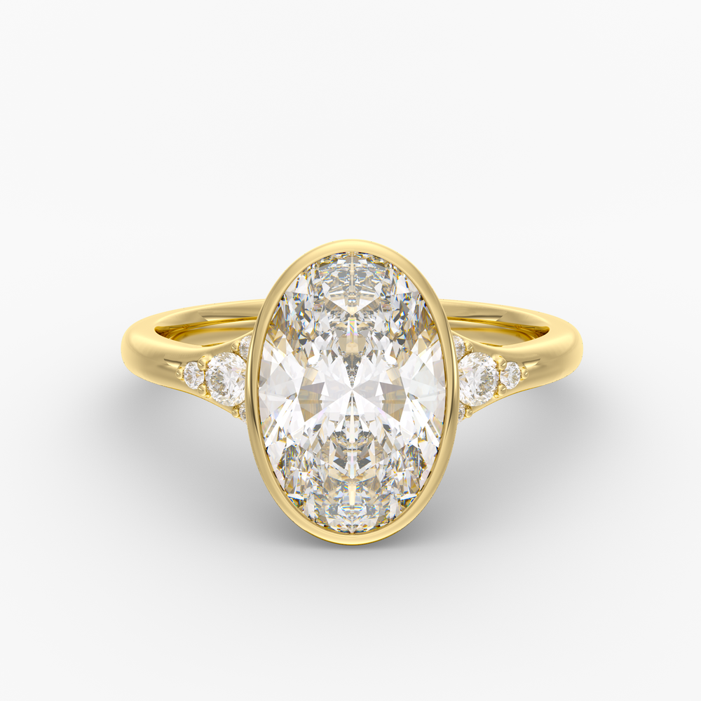 Evenfall Oval engagement ring setting in 18K yellow gold, front view.