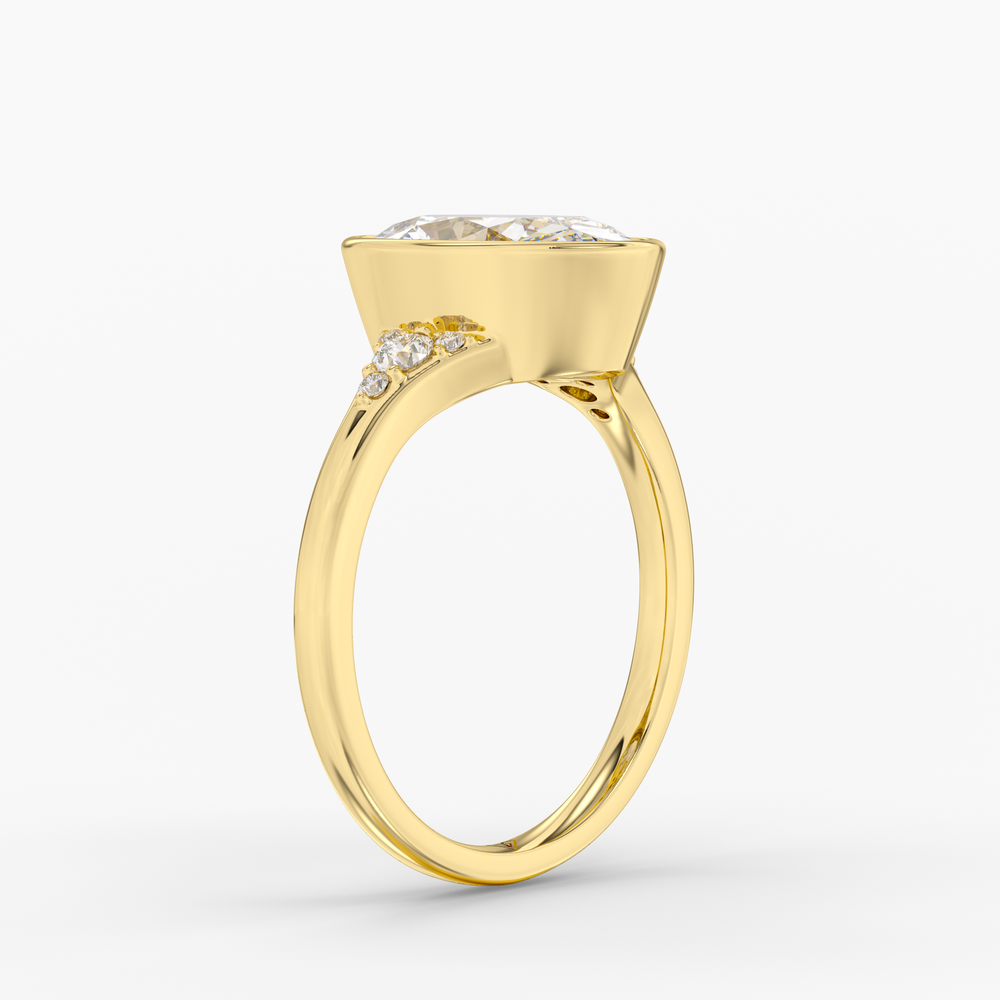 Evenfall Oval engagement ring setting in 18K yellow gold, three-quarter view.