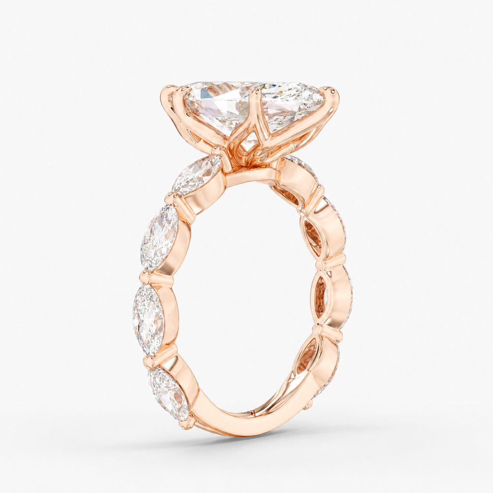 Lunara Marquise engagement ring setting in 18K rose gold, three-quarter view.