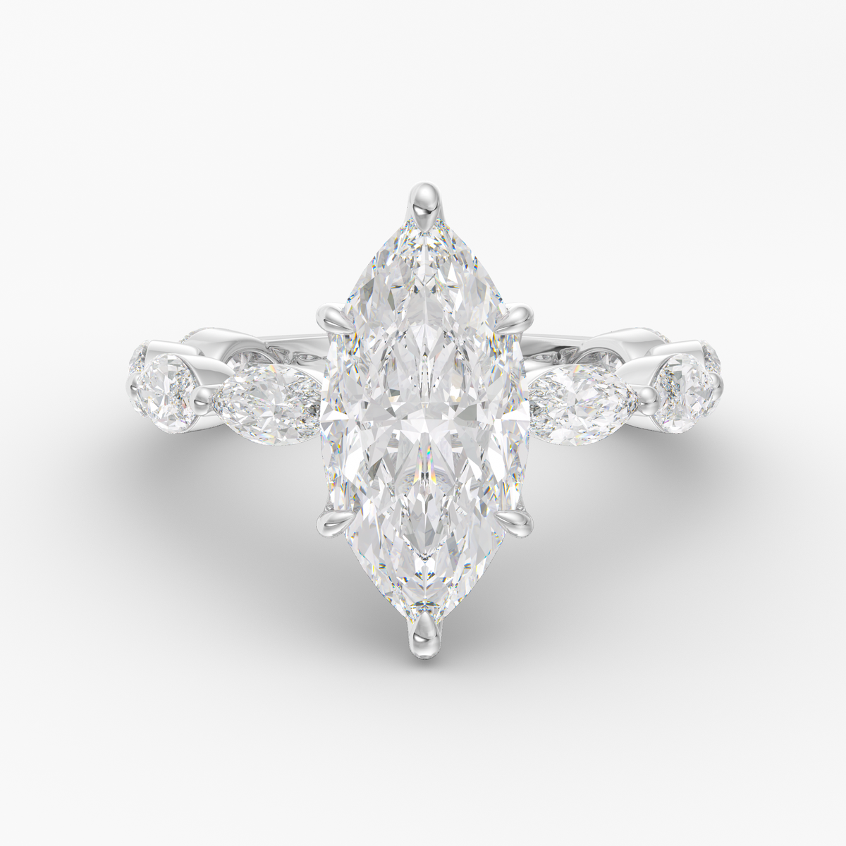 Lunara Oval engagement ring setting in 18K white gold, front view.