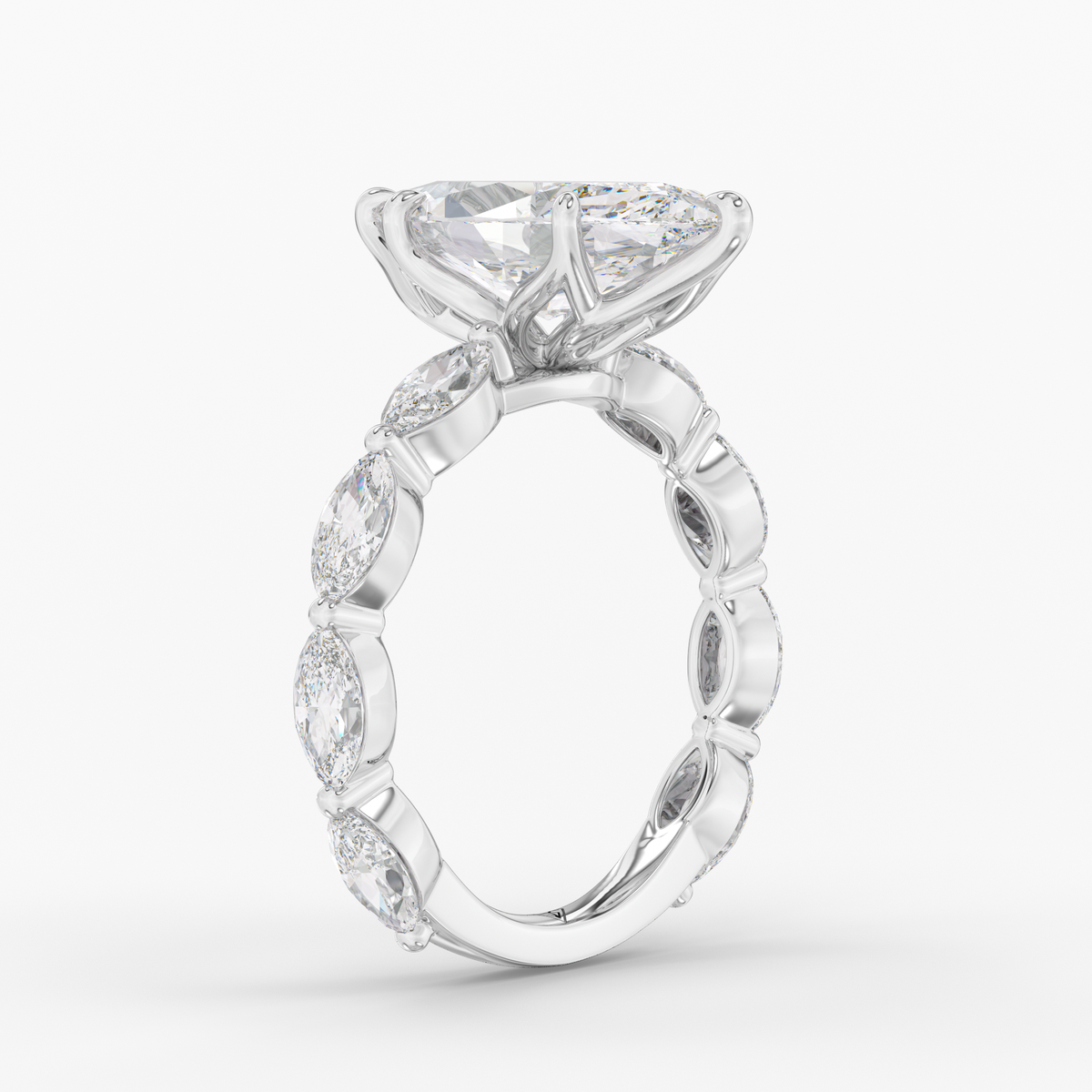 Lunara Oval engagement ring setting in 18K white gold, three-quarter view.