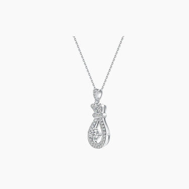 Lucky Bag Diamond Necklace - <p style=line-height: 1.3;>Introducing our charming Lucky Bag Diamond Necklace, featuring a delightful lucky bag design that symbolizes prosperity and good fortune, adorned with a stunning round diamond centerpiece. <br><br> Total diamond weight: 0.81 ct. <br><br>The price shown includes the combined cost of your selected main diamond and setting.</p > - Lab Grown Diamond Necklace - side view