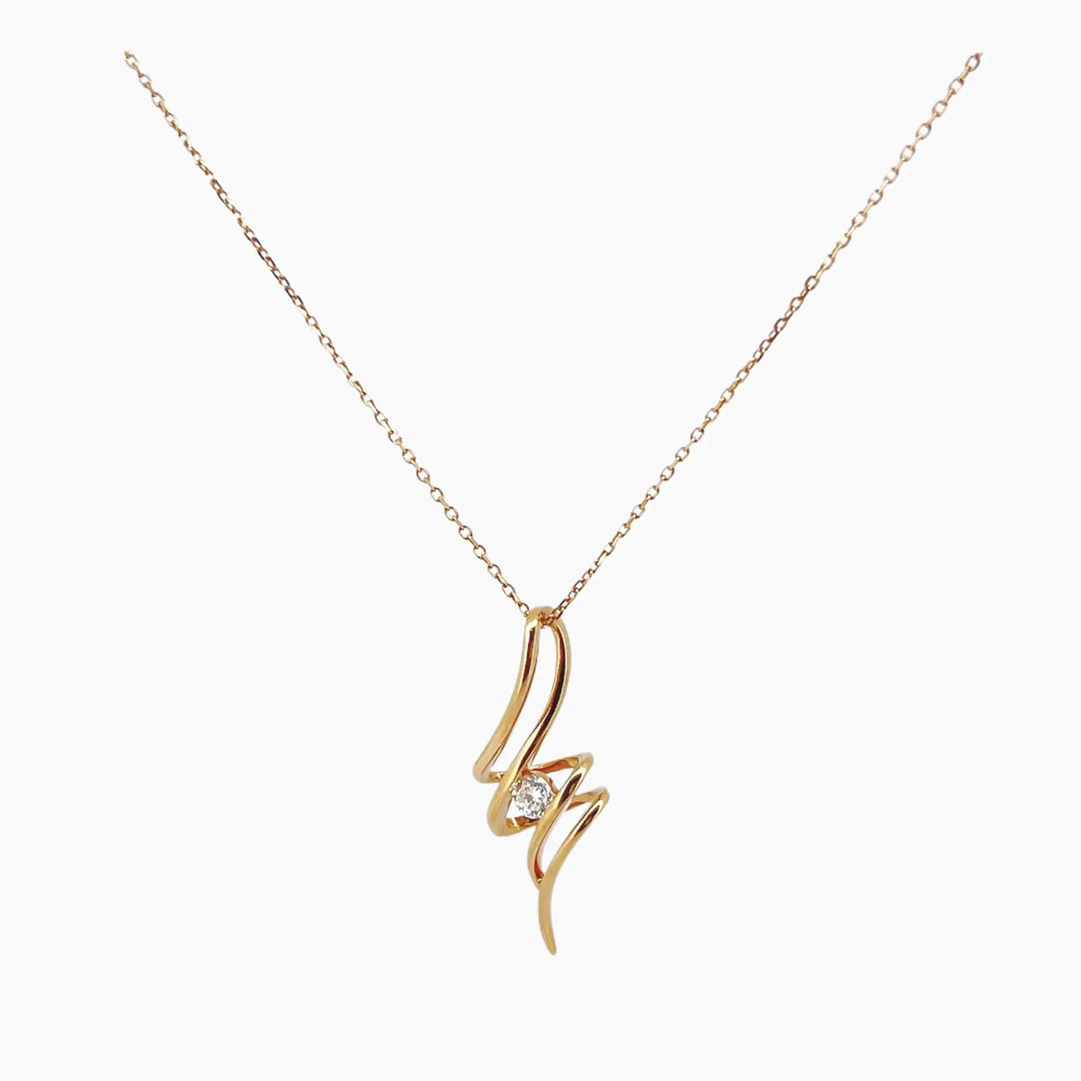 Romance Diamond Necklace - <p style=line-height: 1.3;>Introducing our mesmerizing Romance Diamond Necklace, featuring a fluid, water-like design that gracefully cascades around the neck, adorned with a single sparkling diamond at its heart. <br><br> Total diamond weight: 0.15 ct.</p > - Lab Grown Diamond Necklace - detail view