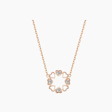 Clover Heart Diamond Necklace - <p style=line-height: 1.3;>Discover our enchanting Four Leaf Clover Heart Necklace, featuring a captivating design of four interlinked hearts that form the iconic shape of a four-leaf clover. <br><br>Total diamond weight: 0.145 ct.</p > - Lab Grown Diamond Necklace - model wear view