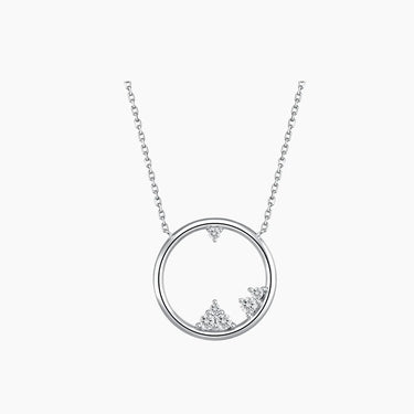 Winter Diamond Necklace - <p style=line-height: 1.3;>Introducing our captivating Winter Diamond Necklace, featuring an intricate design depicting a breathtaking ice mountain landscape nestled within a sleek circular frame. <br><br> Total diamond weight: 0.08 ct.</p > - Lab Grown Diamond Necklace - front