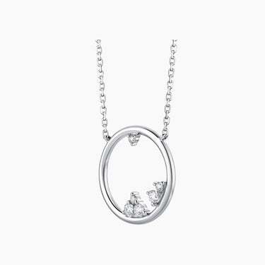 Winter Diamond Necklace - <p style=line-height: 1.3;>Introducing our captivating Winter Diamond Necklace, featuring an intricate design depicting a breathtaking ice mountain landscape nestled within a sleek circular frame. <br><br> Total diamond weight: 0.08 ct.</p > - Lab Grown Diamond Necklace - side view