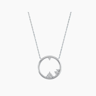 Winter Diamond Necklace - <p style=line-height: 1.3;>Introducing our captivating Winter Diamond Necklace, featuring an intricate design depicting a breathtaking ice mountain landscape nestled within a sleek circular frame. <br><br> Total diamond weight: 0.08 ct.</p > - Lab Grown Diamond Necklace - model wear view