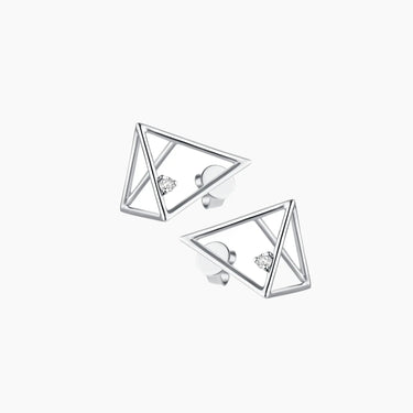 Trinity Diamond Stud Earrings - <p style=line-height: 1.3;>Introducing our Trinity Diamond Stud Earrings, a perfect blend of modern design and classic elegance. Each earring features a sleek triangular shape, crowned with a solitary, radiant diamond. <br><br> Total diamond weight: 0.045 ct.</p > - Lab Grown Diamond Earrings - side view