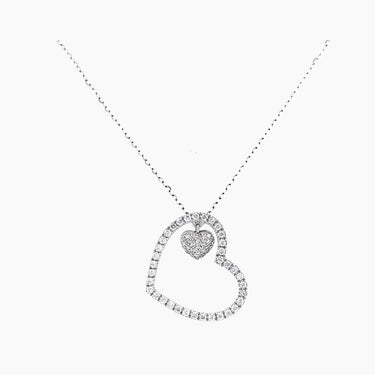 Nested Diamond Hearts Necklace - <p style=line-height: 1.3;>Discover our enchanting Nested Diamond Hearts Necklace, featuring an exquisite design of two nested hearts, each adorned with a sparkling diamond.  <br><br> Total diamond weight: 0.505 ct.</p > - Lab Grown Diamond Necklace - side view