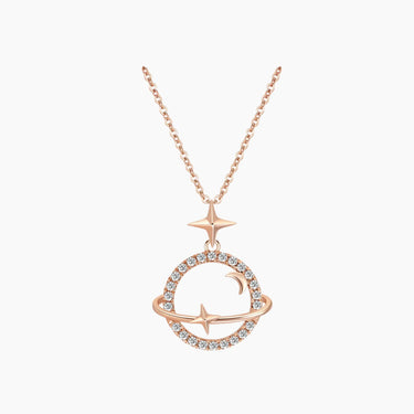 Satellite Planet Diamond Necklace - <p style=line-height: 1.3;>Introducing our captivating Satellite Planet Diamond Necklace, showcasing a stunning design inspired by the celestial dance of satellites orbiting a central planet. <br><br> Total diamond weight: 0.21 ct.</p > - Lab Grown Diamond Necklace - front