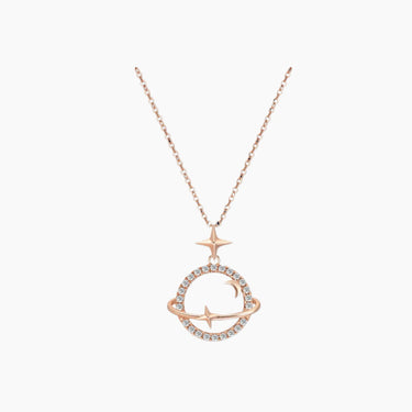 Satellite Planet Diamond Necklace - <p style=line-height: 1.3;>Introducing our captivating Satellite Planet Diamond Necklace, showcasing a stunning design inspired by the celestial dance of satellites orbiting a central planet. <br><br> Total diamond weight: 0.21 ct.</p > - Lab Grown Diamond Necklace - model wear view