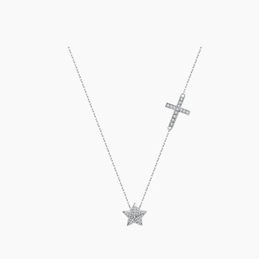 Star Cross Diamond Necklace - <p style=line-height: 1.3;>Introducing our striking Star and Cross Diamond Necklace, showcasing a captivating design that unites a dazzling diamond-adorned star and cross. <br><br> Total diamond weight: 0.3 ct.</p > - Lab Grown Diamond Necklace - front