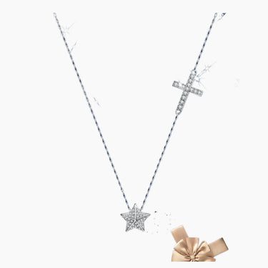 Star Cross Diamond Necklace - <p style=line-height: 1.3;>Introducing our striking Star and Cross Diamond Necklace, showcasing a captivating design that unites a dazzling diamond-adorned star and cross. <br><br> Total diamond weight: 0.3 ct.</p > - Lab Grown Diamond Necklace - model wear view