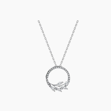 Forest Diamond Necklace - <p style=line-height: 1.3;>Discover our enchanting Forest Diamond Necklace, featuring a harmonious design of graceful leaves adorned with shimmering diamonds, encircling an elegant circular frame. <br><br> Total diamond weight: 0.32 ct.</p > - Lab Grown Diamond Necklace - front