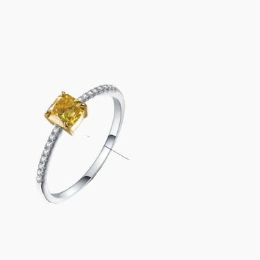 Yellow Solitaire Paved - <p style=line-height: 1.3;>Introducing our radiant Yellow Diamond Fashion Ring, showcasing a captivating yellow diamond centerpiece, encircled by a sparkling diamond paved band. <br><br>Total weight of diamond on band: 0.097 ct.</p > - Lab Grown Diamond Fashion Ring - model wear view