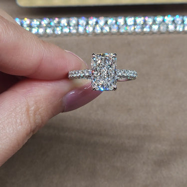 Vesper Radiant Engagement Ring - 3.0ct Radiant F VVS2 EX EX IGI Certified