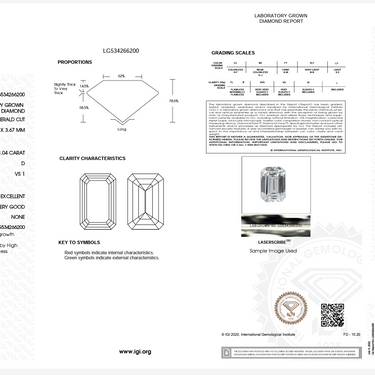 1.04ct D VS1 Emerald Lab Diamond Solitaire Engagement Ring