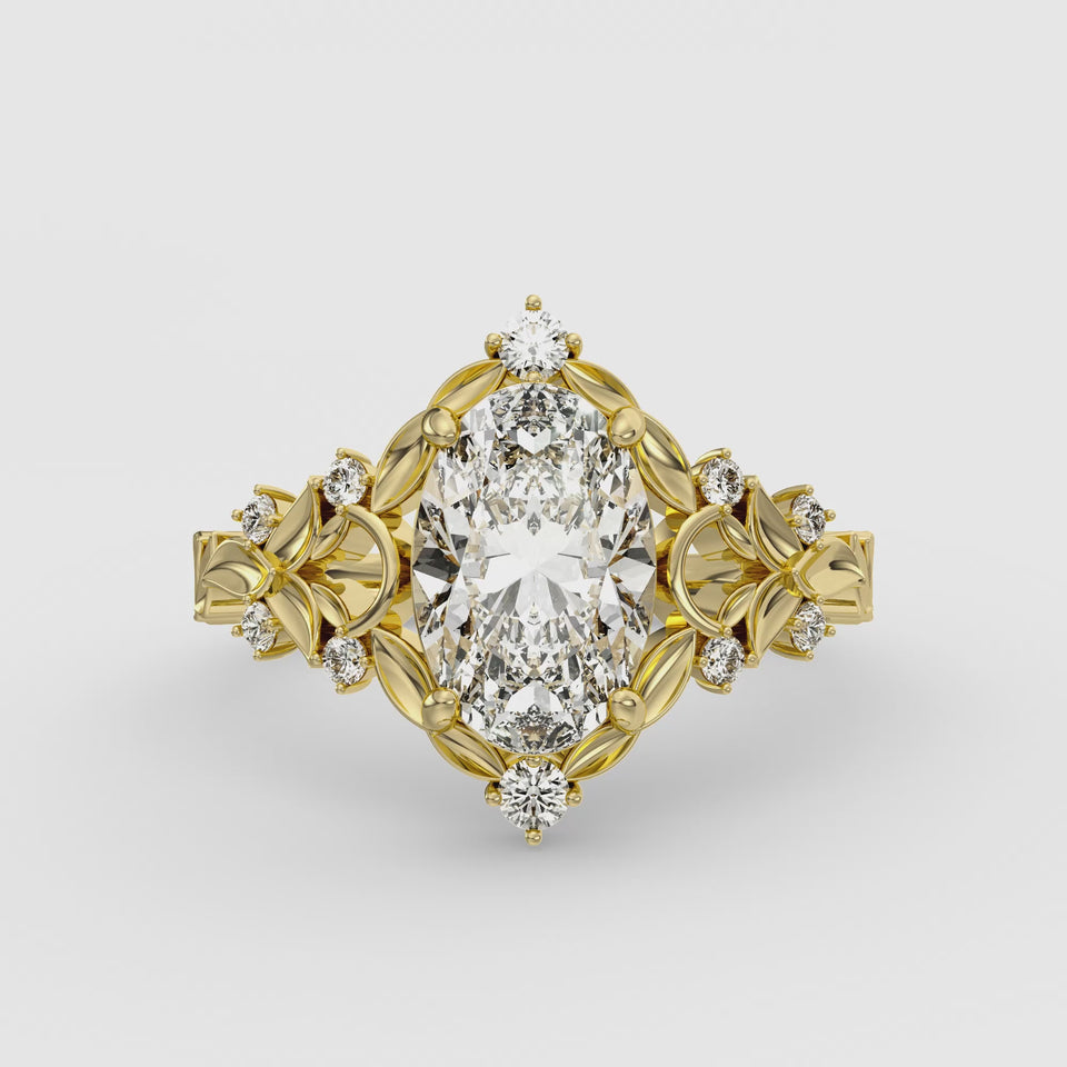Hawthorne Oval engagement ring setting in 18K yellow gold, rotating product view.