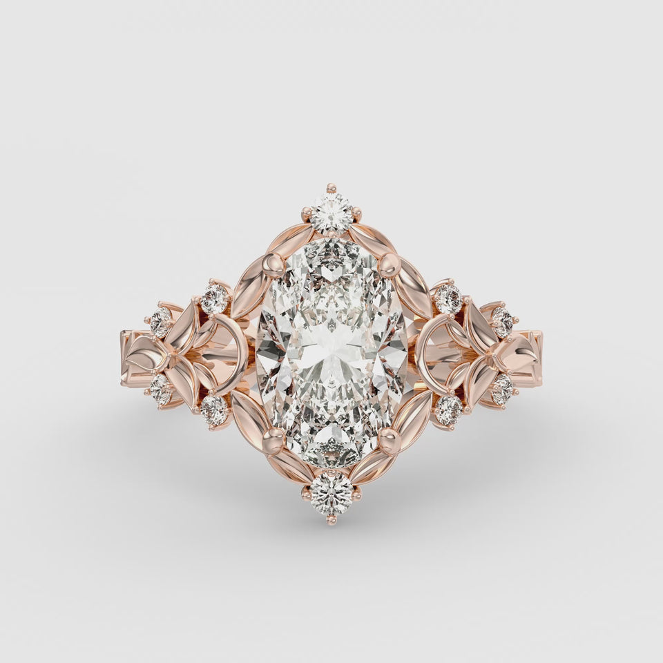 Hawthorne Oval engagement ring setting in 18K rose gold, rotating product view.