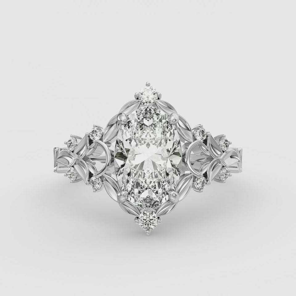Hawthorne Oval engagement ring setting in 18K white gold, rotating product view.