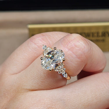 18K Yellow Gold Floral Setting With Marquise and Round Side Diamonds