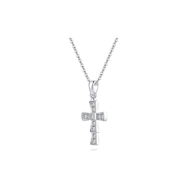 Cross Diamond Necklace - <p style="line-height: 1.3;">
Introducing our exquisite Cross Diamond Necklace, showcasing a beautifully crafted cross adorned with a sparkling diamond centerpiece. <br><br> Total diamond weight: 0.2 ct.
</p > - Lab Grown Diamond Necklace - side view