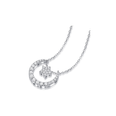 Moon Night Diamond Necklace - <p style="line-height: 1.3;">
Introducing our versatile Moon Night Diamond Necklace, featuring a dazzling crescent moon and star, both adorned with sparkling diamonds. With multiple ways to wear it – showcasing the moon, the star, or both together. <br><br> Total diamond weight: 0.51 ct.
</p > - Lab Grown Diamond Necklace - front