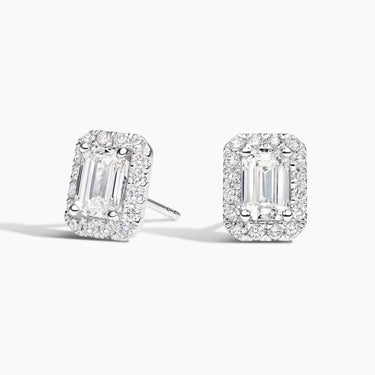 Luster Halo Emrald Diamond Stud Earrings