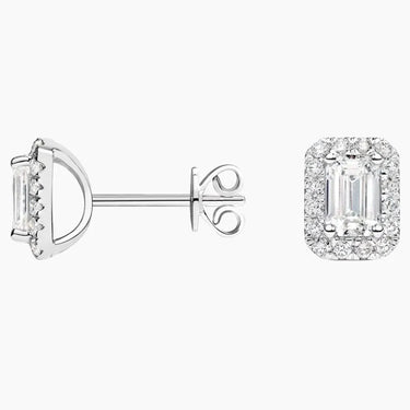 Luster Halo Emrald Diamond Stud Earrings