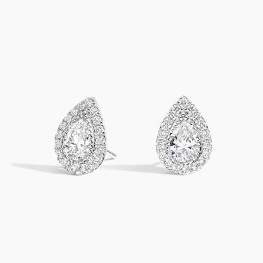 Luster Pear Halo Diamond Stud Earrings