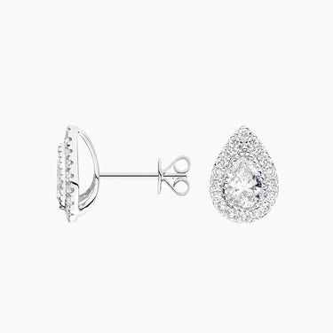 Luster Pear Halo Diamond Stud Earrings