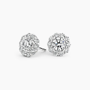 Flower Halo Round Diamond Stud Earrings