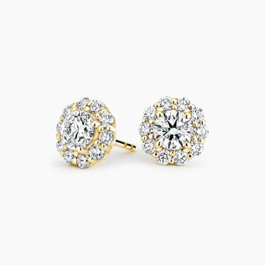 Flower Halo Round Diamond Stud Earrings