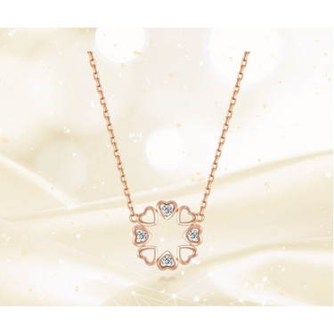 Clover Heart Diamond Necklace - <p style="line-height: 1.3;">
Discover our enchanting Four Leaf Clover Heart Necklace, featuring a captivating design of four interlinked hearts that form the iconic shape of a four-leaf clover. <br><br>Total diamond weight: 0.145 ct.
</p > - Lab Grown Diamond Necklace - model wear view