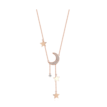 Moon Stars Diamond Necklace - <p style="line-height: 1.3;">
Introducing our mesmerizing Moon Stars Diamond Necklace, featuring a celestial design of a crescent moon adorned with shimmering diamonds, surrounded by a constellation of delicate stars.  <br><br> Total diamond weight: 0.22 ct.
</p > - Lab Grown Diamond Necklace - front