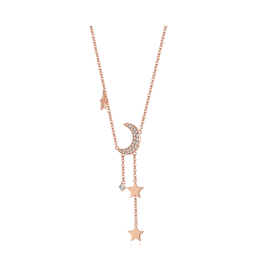 Moon Stars Diamond Necklace - <p style="line-height: 1.3;">
Introducing our mesmerizing Moon Stars Diamond Necklace, featuring a celestial design of a crescent moon adorned with shimmering diamonds, surrounded by a constellation of delicate stars.  <br><br> Total diamond weight: 0.22 ct.
</p > - Lab Grown Diamond Necklace - side view