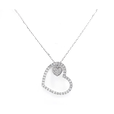 Nested Diamond Hearts Necklace - <p style="line-height: 1.3;">
Discover our enchanting Nested Diamond Hearts Necklace, featuring an exquisite design of two nested hearts, each adorned with a sparkling diamond.  <br><br> Total diamond weight: 0.505 ct.
</p > - Lab Grown Diamond Necklace - side view