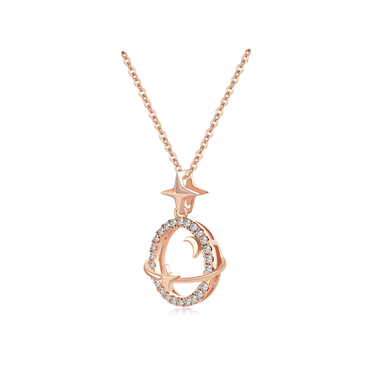 Satellite Planet Diamond Necklace - <p style="line-height: 1.3;">
Introducing our captivating Satellite Planet Diamond Necklace, showcasing a stunning design inspired by the celestial dance of satellites orbiting a central planet. <br><br> Total diamond weight: 0.21 ct.
</p > - Lab Grown Diamond Necklace - side view