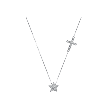 Star Cross Diamond Necklace - <p style="line-height: 1.3;">
Introducing our striking Star and Cross Diamond Necklace, showcasing a captivating design that unites a dazzling diamond-adorned star and cross. <br><br> Total diamond weight: 0.3 ct.
</p > - Lab Grown Diamond Necklace - front