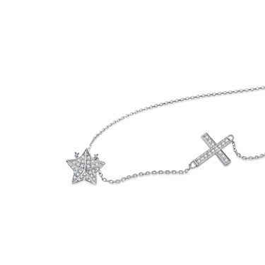 Star Cross Diamond Necklace - <p style="line-height: 1.3;">
Introducing our striking Star and Cross Diamond Necklace, showcasing a captivating design that unites a dazzling diamond-adorned star and cross. <br><br> Total diamond weight: 0.3 ct.
</p > - Lab Grown Diamond Necklace - top