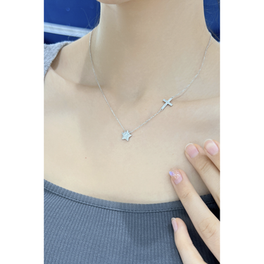 Star Cross Diamond Necklace - <p style="line-height: 1.3;">
Introducing our striking Star and Cross Diamond Necklace, showcasing a captivating design that unites a dazzling diamond-adorned star and cross. <br><br> Total diamond weight: 0.3 ct.
</p > - Lab Grown Diamond Necklace - side view