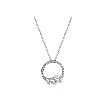 Forest Diamond Necklace - <p style="line-height: 1.3;">
Discover our enchanting Forest Diamond Necklace, featuring a harmonious design of graceful leaves adorned with shimmering diamonds, encircling an elegant circular frame. <br><br> Total diamond weight: 0.32 ct.
</p > - Lab Grown Diamond Necklace - front