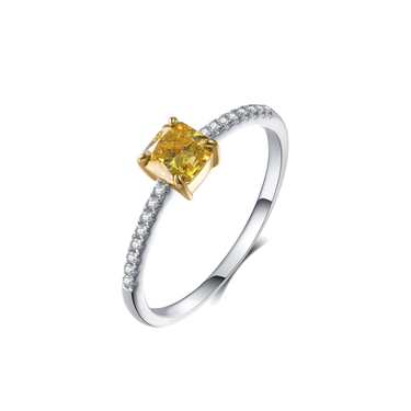 Yellow Solitaire Paved - <p style="line-height: 1.3;">
Introducing our radiant Yellow Diamond Fashion Ring, showcasing a captivating yellow diamond centerpiece, encircled by a sparkling diamond paved band. <br><br>Total weight of diamond on band: 0.097 ct.
</p > - Lab Grown Diamond Fashion Ring - front