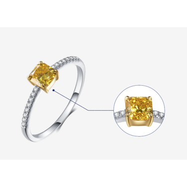 Yellow Solitaire Paved - <p style="line-height: 1.3;">
Introducing our radiant Yellow Diamond Fashion Ring, showcasing a captivating yellow diamond centerpiece, encircled by a sparkling diamond paved band. <br><br>Total weight of diamond on band: 0.097 ct.
</p > - Lab Grown Diamond Fashion Ring - model wear view